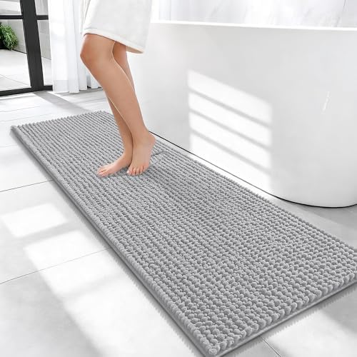 OLANLY Thick Chenille Bathroom Runner Rugs Mats 47x17, Light Grey
