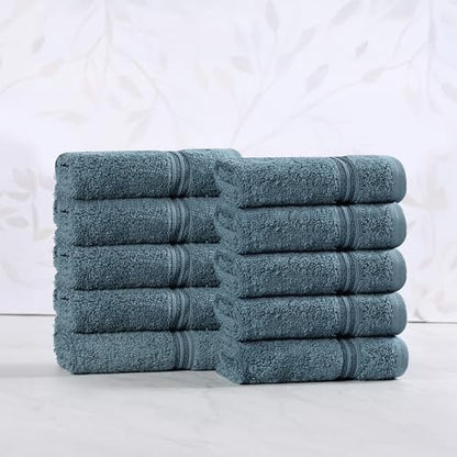 Superior Egyptian Cotton 10-Piece Face Towel Set , Small Towels For Facial, Spa, Quick Dry, Absorbent Towels, Bathroom Accessories, Guest Bath, Home Essentials, Washcloth, Airbnb, Sapphire