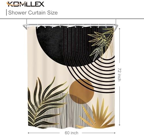 Mid Century Black Gold Boho Abstract Modern Bathroom Shower Curtain Set