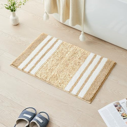 CozeCube Beige Striped 32"x20" Non Slip Washable Bath Mat