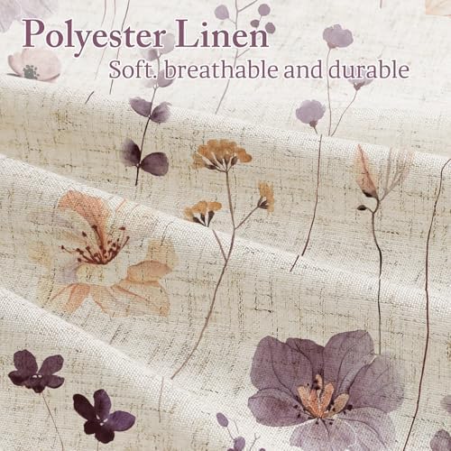 Gibelle Plum Linen Watercolor Floral Fabric Shower Curtain, 72x72