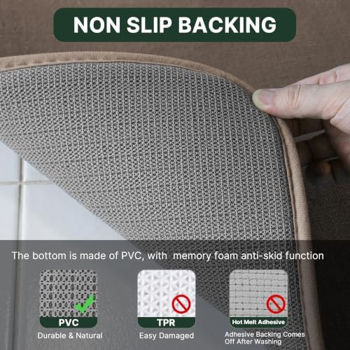 H.VERSAILTEX Bath Mat Memory Foam Bathroom Rug Flannel Velvety Luxury Extra Soft and Absorbent Non Slip Rugs for Bathroom/Bedroom Washable (Curved Set 20"x 32" Plus 20"x 20"U, Taupe)