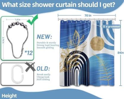 Light Blue Extra Long Shower Curtain, Tall 72X84 in, Mid Century Modern