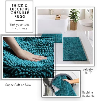 Clara Clark Bathroom Accessories Set - 27PC Bathroom Set with Adhesive Corner Shower Caddy Hanging, Bathroom Sets with Shower Curtain and Rugs, Teal Shower Curtain Set with Bathroom Trash Can