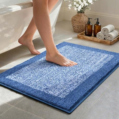 Bathroom Rugs 30x20 Non Slip Washable, Soft Absorbent Bath Mat Blue