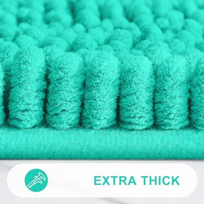 Grandaily Chenille Striped Bathroom Rugs 36x24, Extra Thick and Absorbent Bath Mats, Non-Slip Soft Plush Shaggy Shower Carpet, Machine Wash Dry, Bath Rug for Bathroom, (Large, Teal)