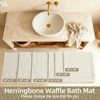 Sunfly Waffle Bath Mat, Boho Bathroom Rugs Non-Slip Washable Super Absorbent Quick Dry, Farmhouse Bathroom Decor 16"x24" Cream