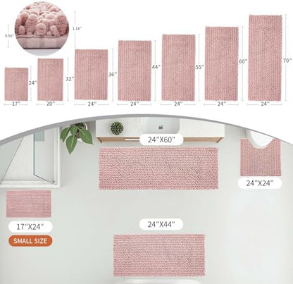 Disolla Pink Bathroom Rug 24x44 Inch - Thick Chenille Bath Mat, Large Shaggy Plush Absorbent Rug, Non-Slip Machine Washable Floor Mat for Double Vanity