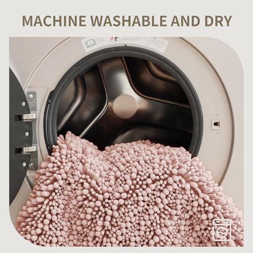 Bathroom Rugs Non Slip Washable 32x20, Extra Thick Soft Chenille Absorbent Bath Mat, High Density Barrier Non Slip Backing, Quick Dry Plush Shaggy Floor Carpet for Tub&Shower, Pink