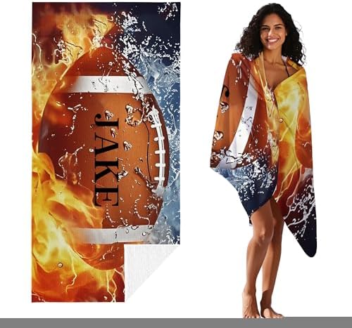 Personalized Beach Towel With Name, Custom Beach Towel with Text, Customized American Football Microfiber Pool Towel, Quick Dry & Absorbent Swim Towel for Adult,Anniversary, Birthday, Summer Holiday