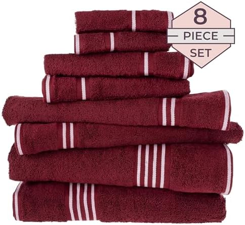 Lavish Home Bathroom Towels Set, Bathroom Essentials, Burgundy, Set of 8