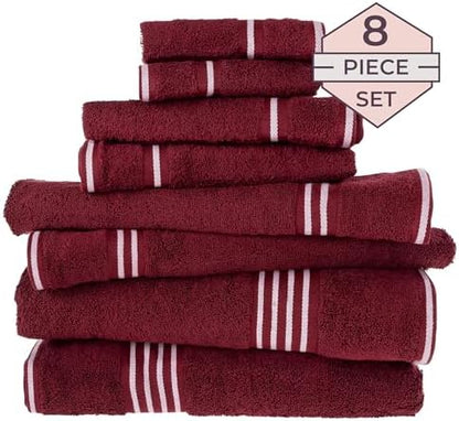 Lavish Home Bathroom Towels Set, Bathroom Essentials, Burgundy, Set of 8