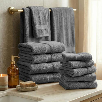 SUPERIOR Egyptian Cotton Ultra Plush & Absorbent, 12 Piece Set, Charcoal