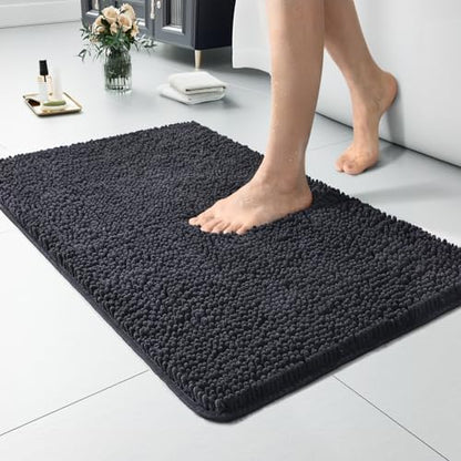 LOCHAS Luxury Bathroom Rug Shaggy Bath Mat 20 x 32 Inch, Dark Grey