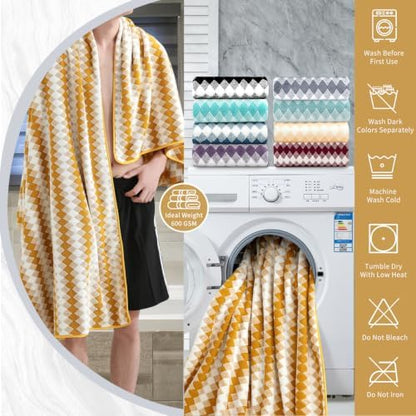 8 Piece Bathroom Towel Set |2 Oversized Bath Towels,2 Hand Towels,4 Washcloths| 600GSM Soft Hotel Towel Set Large Bath Sheet for Bathroom,Highly Absorbent Quick Dry Bath Towel Collections,Golden Brown
