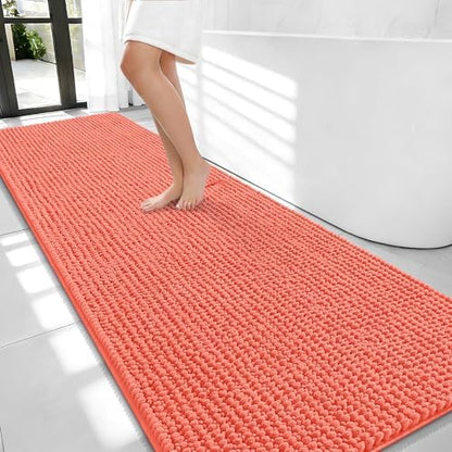 OLANLY Thick Chenille Bathroom Runner Rugs 70x24, Absorbent Bath Mat, Coral