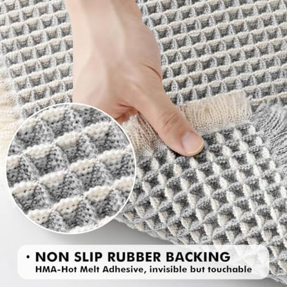 MIULEE Set of 2 Waffle Bathroom Rugs LightGrey&Cream Bath Mat 17x24 Inch