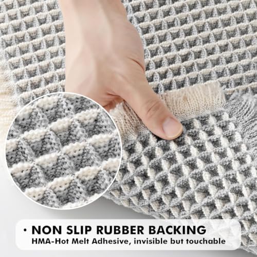 MIULEE Set of 2 Waffle Bathroom Rugs LightGrey&Cream 17"x24"+18"x30"