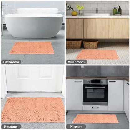 Yeaban Chenille Dusty Pink Bathroom Rug 26"x44", Non-Slip Rubber Backing