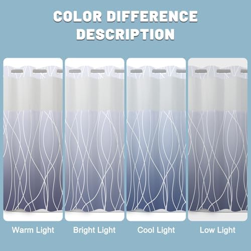 LXBNI Ombre Blue No Hook Shower Curtain with Liner, 71 x 80 Inch