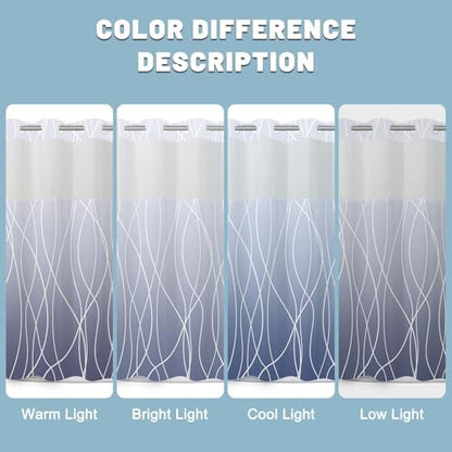 LXBNI Ombre Blue No Hook Shower Curtain with Liner, 71 x 80 Inch