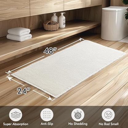 MIULEE Set of 2 Waffle Bathroom Runner Rugs White 2'x4'(24"x48")