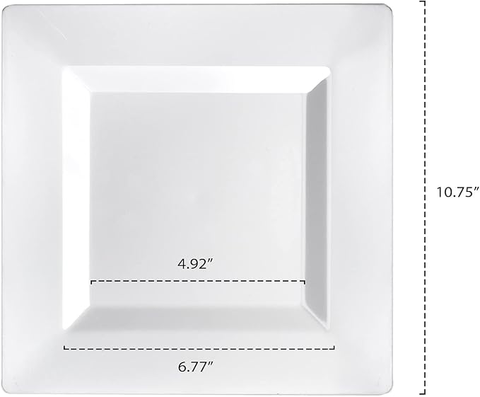 Party Essentials Party Supplies Disposable Classic Square Plastic Plates For Wedding/All Occasions, 10.75", 40-Count, White