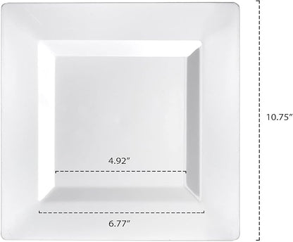 Party Essentials Party Supplies Disposable Classic Square Plastic Plates For Wedding/All Occasions, 10.75", 40-Count, White