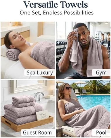 LANE LINEN Towel Set Quick Dry 100% Cotton 6 Piece Soft - Platinum
