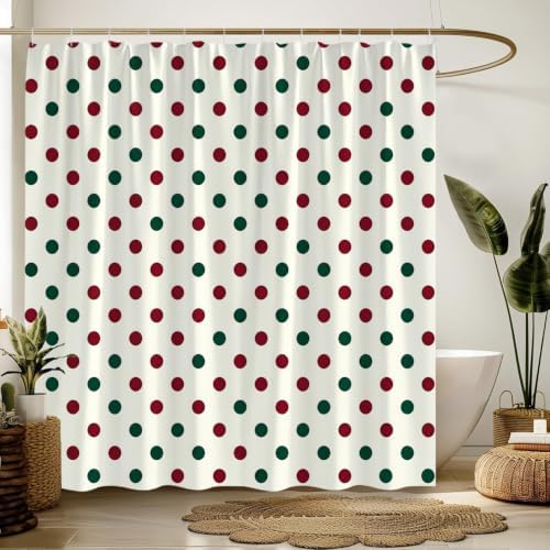Polka Dot Christmas Shower Curtain Bathroom Decor with Hooks,75"Wx70"H