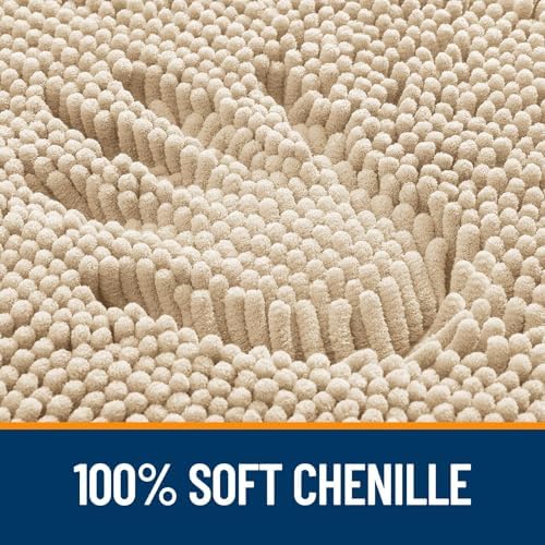 OLANLY Chenille Bathroom Rugs Mats Sets 2 Piece, 30"x20"+24"x20", Beige