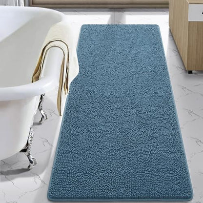 LOCHAS Luxury Bathroom Rug Shaggy Bath Mat 24 x 70 Inch, Denim Blue