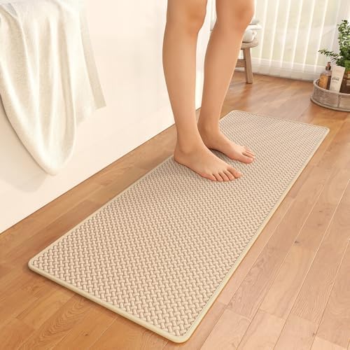 YDKGL Bathroom Runner Non Slip, Extra Soft Absorbent Quick Dry Bath Mats, Foam Weave Texture Thin Bath Rugs Washable with Rubber Backing, 20" x 59“