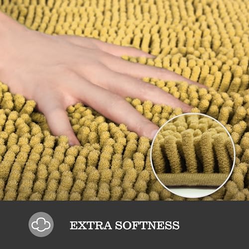 Yeaban Chenille Mustard Bathroom Rug 24"x36", Non-Slip Rubber Backing