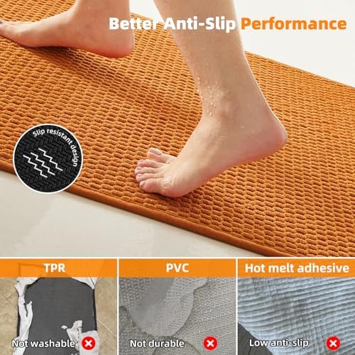 TYUU Large Bathroom Rugs Non Slip Washable Bath Rugs Super Absorbent Bathroom Rug Thin Quick Dry Low Pile Bath Mats, Orange 36"x48"