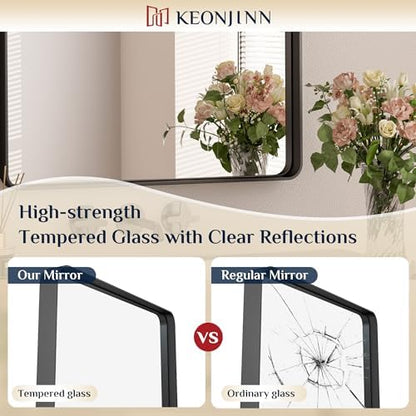 Keonjinn 30 x 30 Inch Black Bathroom Mirrors for Over Sink, Tempered Glass