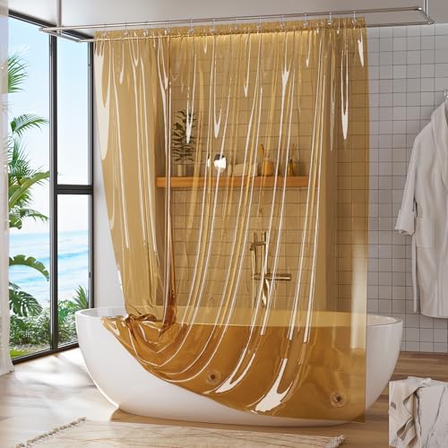 Titanker Shower Curtain Liner, Plastic Shower Liner PEVA 72 x 72 Lightweight Waterproof Shower Curtains for Bathroom with Magnets and Grommets, Clear Amber