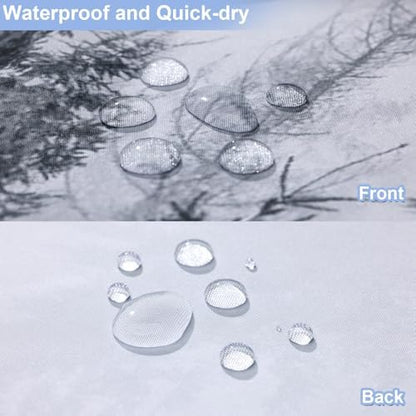 ORTIGIA Grey Shower Curtain for Bathroom, Misty Forest Shower Curtain Set with Rustproof Hooks, Decorative Pine Tree Fog Magic Bath Curtain for Home, Waterproof Fabric, Weighted, 72x72