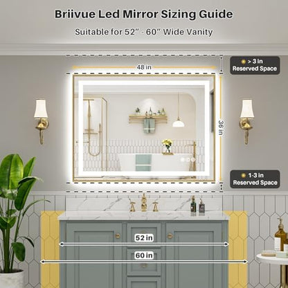 48x36 Inch LED Bathroom Mirror with Gold Frame, Backlit & Front Lit