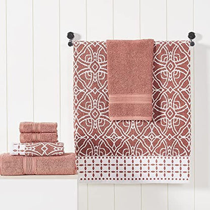 Modern Threads Monroe 6-Piece 100% Cotton Towel Set – Reversible Yarn Dyed Jacquard & Solid – Includes 2 Bath Towels, 2 Hand Towels, 2 Washcloths – Absorbent, Quick Dry, Soft & Durable – Clay