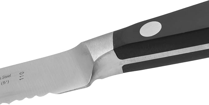 Arcos Forged Tomato Knife Serrated 5 Inch Stainless Steel. Ergonomic Polypropylene POM Handle & Special Silk Blade 130 mm. Series Manhattan. Blue Color. Impress and Amaze with Every Cut