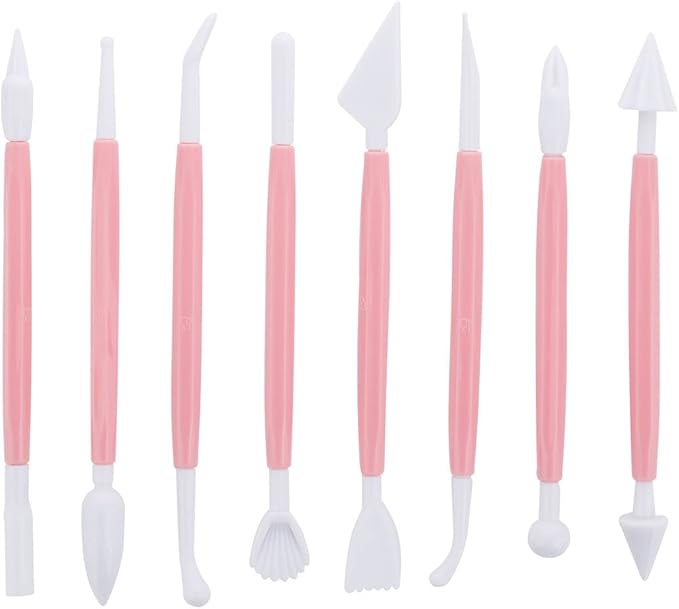 ScivoKaval Marshmallow Fondant Cake Decorating Hand Tool 12 Pcs 5 Sets Sugarcraft Gumpaste Icing Smoother Rolling Pin Trimmer Cutter Embosser Flower Scissor Modelling Accessories Supplies Kit Pink