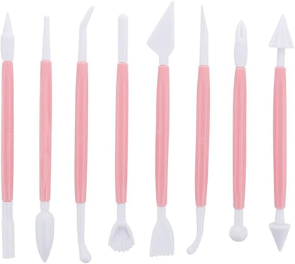 ScivoKaval Marshmallow Fondant Cake Decorating Hand Tool 12 Pcs 5 Sets Sugarcraft Gumpaste Icing Smoother Rolling Pin Trimmer Cutter Embosser Flower Scissor Modelling Accessories Supplies Kit Pink