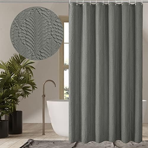 Gibelle Grey Shower Curtain for Bathroom, 3D Embossed Textured Fabric Shower Curtain, Modern Farmhouse Chic Soft Cloth Shower Curtain Set, 72x72