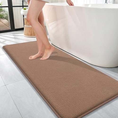 OLANLY Memory Foam Bathroom Runner Rugs 47x17, Absorbent Long Mat, Mocha