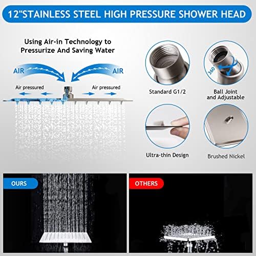 Shower Head Combo,12" Brushed Nickel High Pressure with 11" Extension Arm