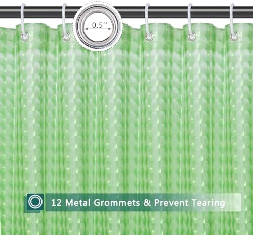 Green Shower Curtain Liner, 100% Waterproof EVA 3D Shower Curtains with 3 Duty Heavy Bottom Magnets and 12 Rust Proof Grommets, 72x72 Weighted Shower Liner for Shower Stall, Bathtubs