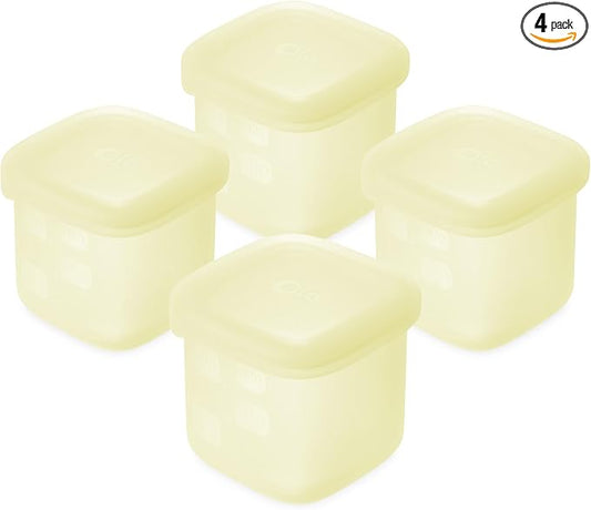 Olababy Clear Sense Silicone Storage Containers 4pk for Baby Food, Snacks, Formula, Puree, Sauce & More | Micro Plastic & BPA-Free | Daycare Essentials for Toddlers and Kids (Lemon, 4 oz / 120 ml)
