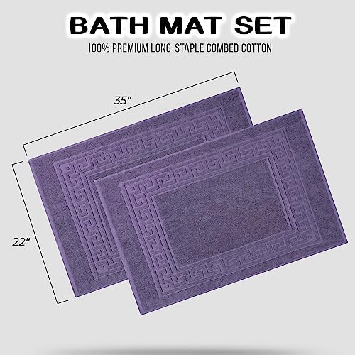 Superior Hotel & Spa Quality Bath Mat Set of 2, Made of Long-Staple Combed Cotton, Durable and Washable 100% Cotton Bathroom Mat 2-Pack, Royal Purple, 22" x 35"
