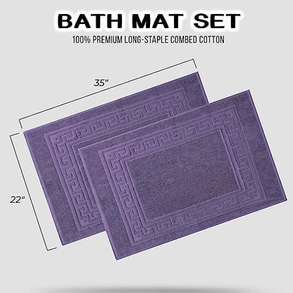 Superior Hotel & Spa Quality Bath Mat Set of 2, Made of Long-Staple Combed Cotton, Durable and Washable 100% Cotton Bathroom Mat 2-Pack, Royal Purple, 22" x 35"